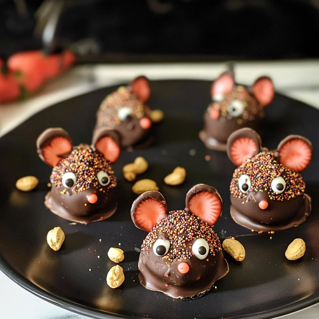 Halloween Dessert - Strawberry and Chocolate fudge mice