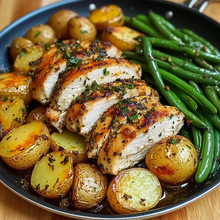 One-Pan Garlic Herb Chicken with Crispy Potatoes & Green Beans