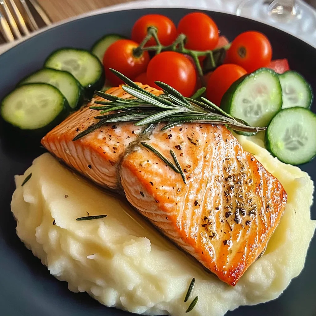 Rosemary Salmon with Mashed Potatoes & Fresh Garden Salad